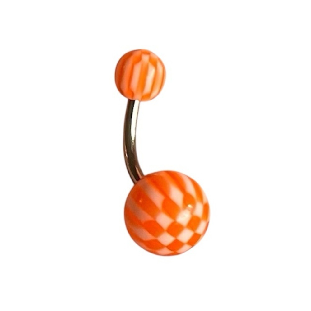 Orange & White Checkered Belly Button Ring 🧡🏁✨